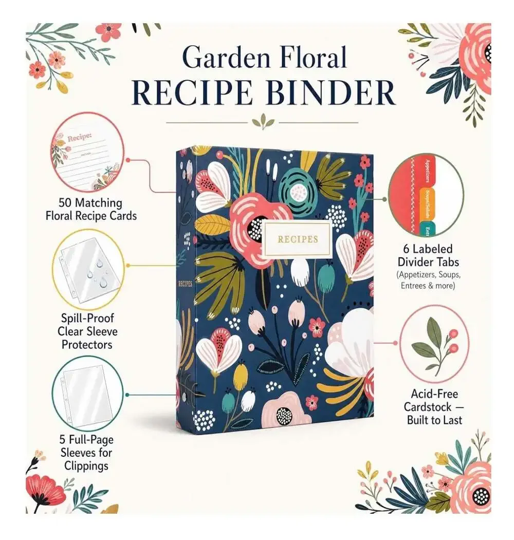 Jot & Mark Garden Floral 3-Ring Recipe Binder Organizer Set